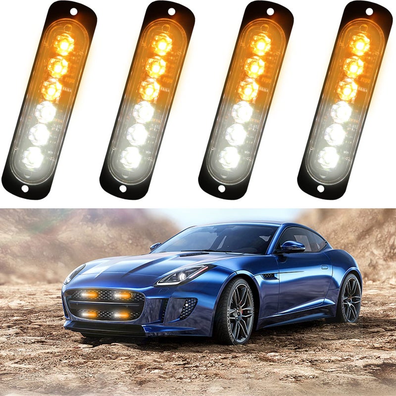 XTAUTO 6LED Car Truck Emergency Beacon Warning Hazard Flash Strobe Light Amber/White 4-pack - Image 1